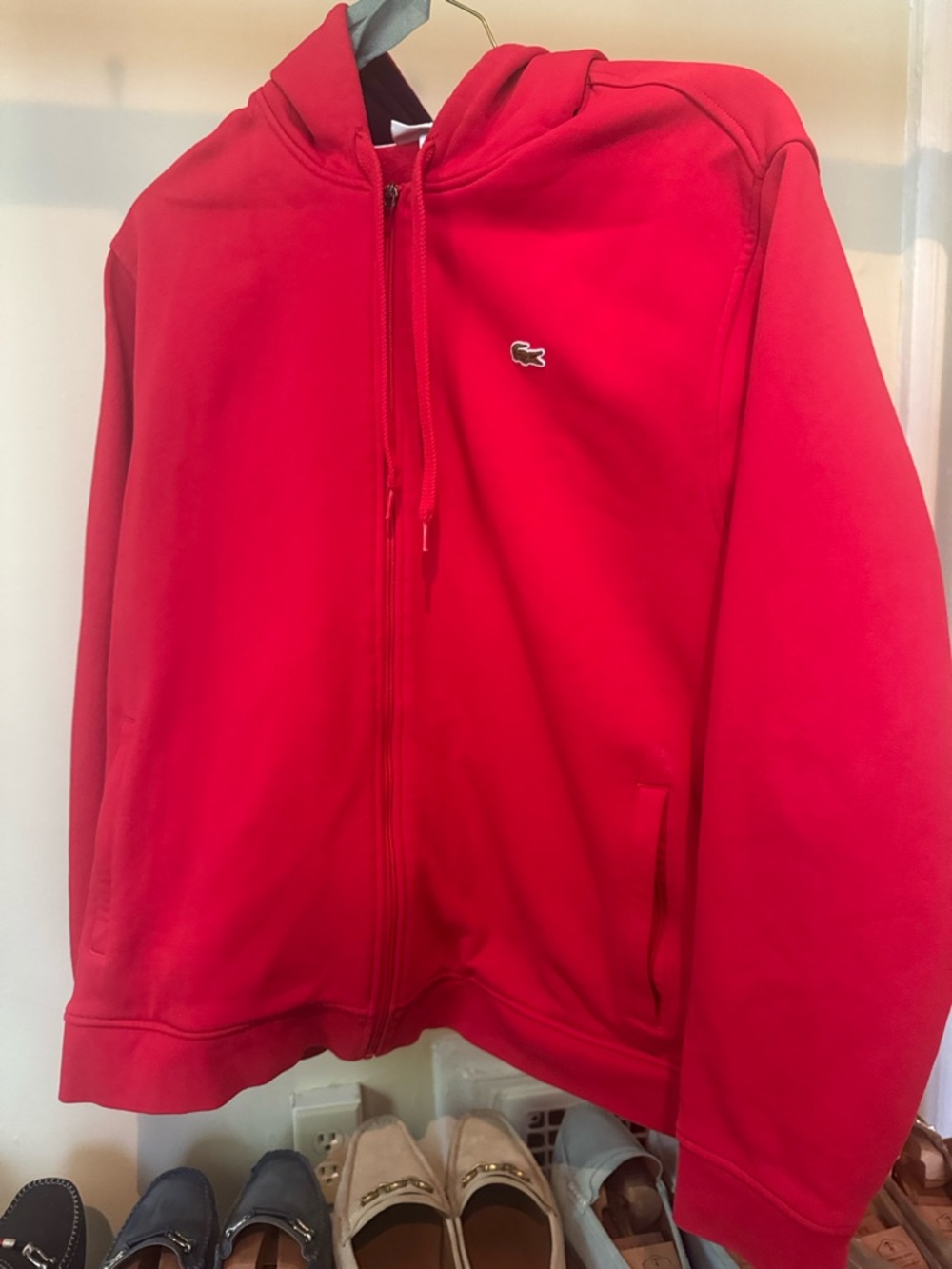 Lacoste Red Hoodie with Navy Lining